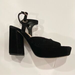 Karl Lagerfeld Black Velvet Platform Block Heel Sandals